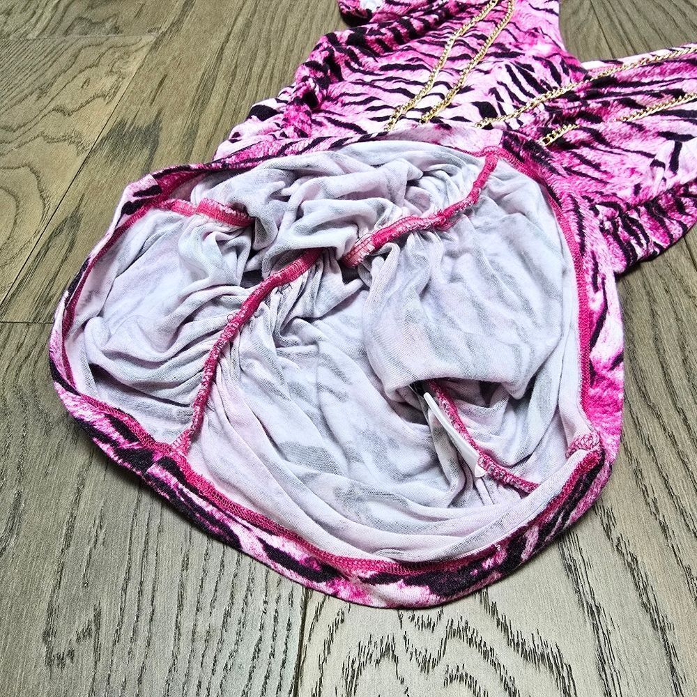 COOGI Y2K Ruched Plunge Zebra Print Mini Dress in Electric Hot Pink - Picture 8 of 16